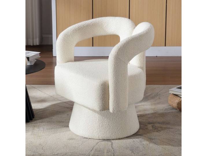 Fauteuil rond 67*55*74cm avec large coussin moelleux fauteuil en tissu convient au salon à la chambre à coucher et au bureau beige