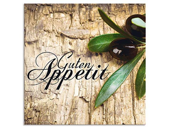 ARTland Spritzschutz Küchenrückwand aus Alu für Küche Herd Spüle 60x60 cm (BxH) mit Motiv Kräuter Olive Guten Appetit Olivenzweig Holzoptik Braun H6ZI