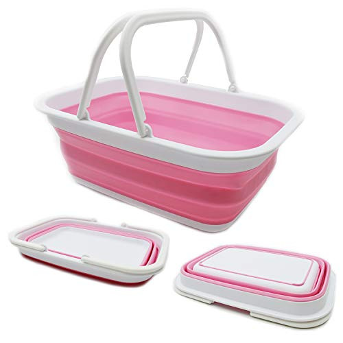 SAMMART Opvouwbare Kuip met Handvat, 9,2 l, Wit/Roze
