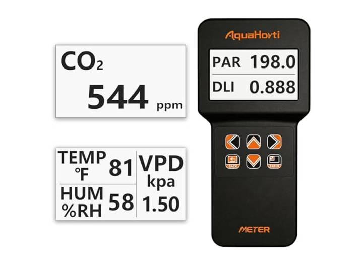 AH-200 PAR-Messer mit CO₂-, Temperatur- und Feuchtigkeitssensoren – Aufzeichnung von PAR, DLI, VPD und CO2 für Pflanzen – USB-Datenlogger – Gewächshäuser, Grow-Tents, Hydrokultur