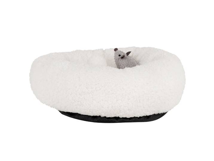 Katzenkorb mit Spielzeug, beige
