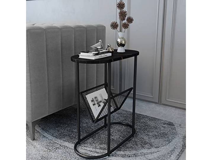ROHCGHC Beistelltisch, Schmaler Beistelltisch im Wohnzimmer mit Zeitschriftenhalter(Black,60cm)