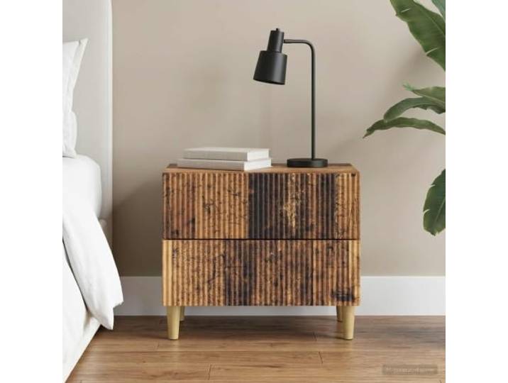 YUTAASU Nachttisch Altholz 62 x 34,5 x 48 cm Holzwerkstoff Braune Beine, Geräumige Schubladen, Vielseitig als Beistelltisch, Einfache Pflege