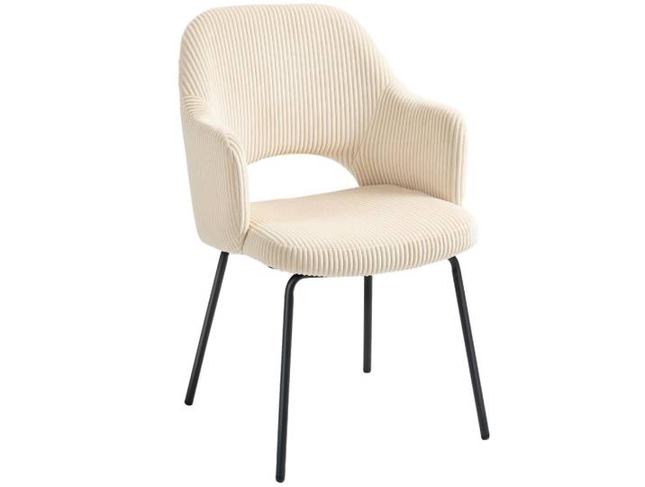 ComfortXL Esszimmerstuhl De-06852 Schalenform mit Cordbezug und Metallbeinen Beige, Metall, 57x85.5x62.5 cm, Esszimmer, Stühle