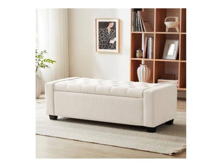 GAOWINLY Aufbewahrungsbank, Gepolsterte Aufbewahrungsbank for Eingangsbereich, Schlafzimmer und Wohnzimmer, trägt 150 kg(Beige)