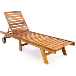 VCM, Liegestuhl, Sonnenliege Gartenliege Liegestuhl Teakholz klappbar behandelt (200 cm)