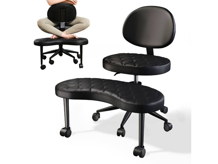 Chaise de bureau ergonomique Patbrela avec pieds croisés, dossier pivotant, hauteur réglable avec roulettes, chaise de méditation pour TDAH, chaise de bureau