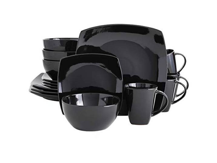 Gibson Soho Lounge Geschirrset aus Steingut mit reaktiver Glasur für 4 Personen, 16-teilig, Schwarz