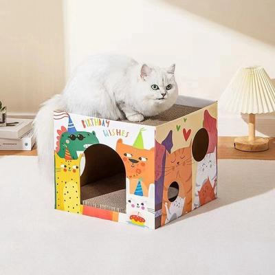 Uplift Essentials Dual Level Corrugated Cat Condo & Scratching Station cartoon 11.8 X 11.8 X 11.8 In