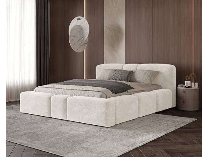 Chilly. Möbel Design Polsterbett Monte - Bett 160x200 cm- Bettkasten und Stauraum - Doppelbett mit Stabilem Metallrahmen - Eleganter Monte-Stoff- Beige