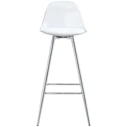 MODFU Barstuhl aus Metall und Kunststoff in Silber/Transparent mit ergonomischer Rückenlehne und Fußstütze