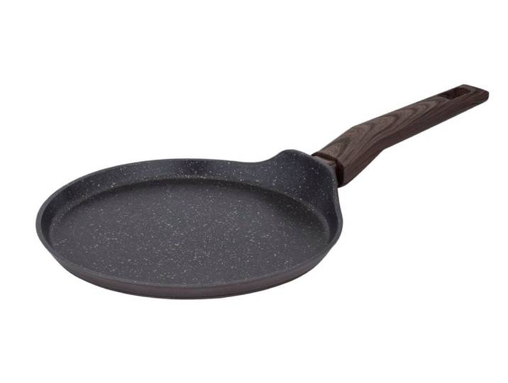 Crêpepfanne RESTO KITCHENWARE Carina, Pfannkuchenpfanne mit holzähnlichem Soft-Touch-Griff , schwarz, H:1,8cm L:44cm Ø:24cm, Pfannen, Crêpepfanne, mit Marmor-Antihaftbeschichtung, 4-lagig, für alle Herdarten geeignet