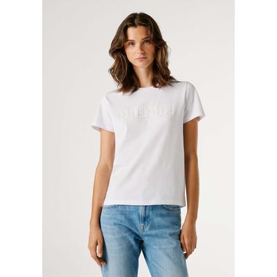 T-Shirt PEPE JEANS "einfaches T-Shirt BENINA", Damen, Gr. XS, weiß, 100% Baumwolle, Shirts T-Shirt