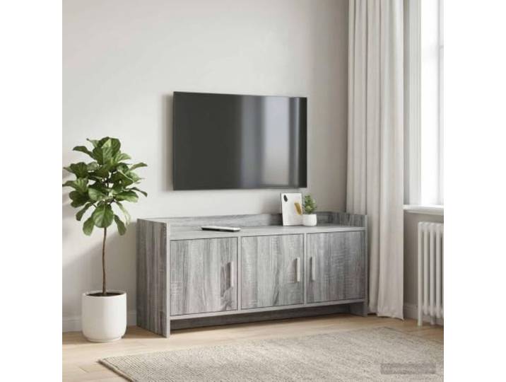 GKMBCVDFR TV-Schrank 102 x 33 x 47 cm Grau Holzwerkstoff mit Metallgriffen Robuste Konstruktion, viel Stauraum, unkomplizierte Reinigung, modernes Design, einfacher Zusammenbau