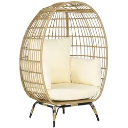 MODFU Gartensessel Rattanoptik Korbform mit Sitzkissen Khaki 105x90x148 cm mit verstellbaren Füßen, Stahlgestell pulverbeschichtet, für Balkon und Terrasse