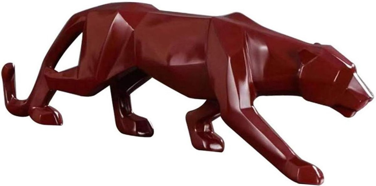 Abstract Luipaard Beeld - Panter Sculptuur - Rood - 26 x 5 x 8 cm