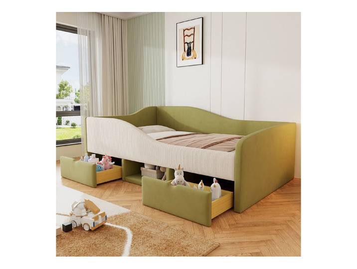Odikalo Kinderbett 90×190 Polsterbett Schlafsofa Multifunktion Stufen Zäunen Mehrfarbig