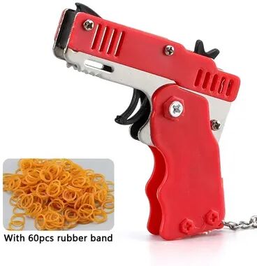 Combo Retail Shop Key Chain Gun Rubber Band Shooter, Outdoor Party Toy Gun, Children Holiday Gift, Boyfriend Gift red With 60 Bands