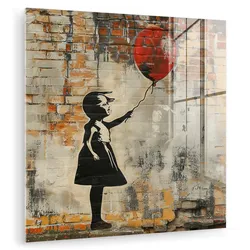 ACRYLGLASBILD Graffiti - Banksy - Mädchen - Straßenkunst 90x90 cm
