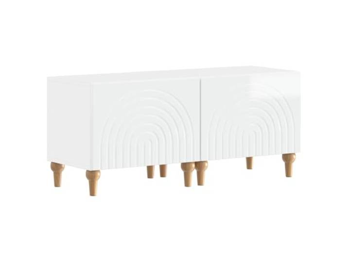 Roanoer 2er Set TV Schrank Hochglanz Weiß 98x35x43cm Holzwerkstoff Flexibles Lowboard 2er Set für Wohnzimmer und Schlafzimmer mit umkehrbarem Türanschlag und pflegeleichter Oberfläche.