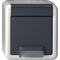 Schutzkontaktsteckdose Typ F 16 Ampere 250 Volt mit Klappdeckel Aufputz IP44 grau, Retail