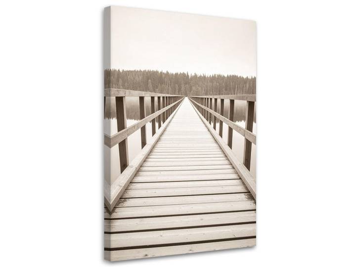 Feeby Leinwandbild Pier Seelandschaft Natur 70x100cm, Beige, Landschaft/Berg, Rechteckig, 70x100 cm, Bilder & Rahmen, Bilder, Leinwandbilder