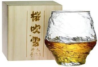 Uplifted Finds Japanese Hazy Air Whiskey Tumbler High Performance Hammer Pattern Brandy & Wine Glass 1x Flat Wooden Box