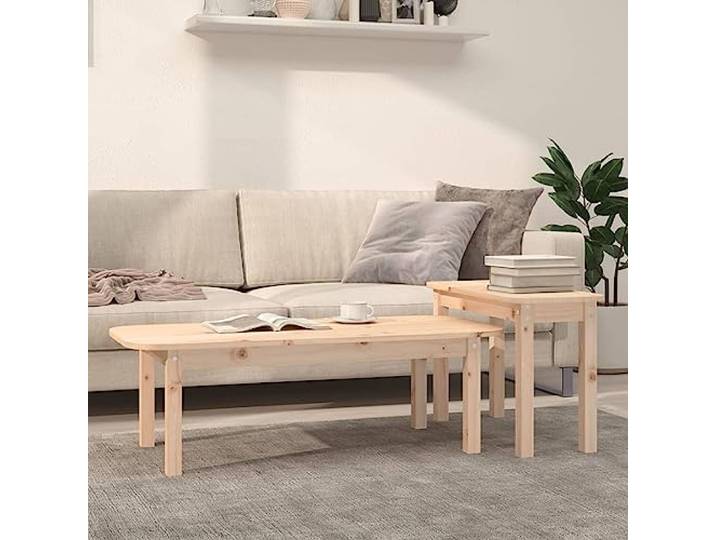 Tmriohed 2-TLG Couchtisch Set Massivholz Kiefer Natur Wohnzimmertisch Platzsparendes Satztisch-Duo aus unbehandeltem Holz für Wohnzimmer und Gästezimmer, flexibel schiebbar und vielseitig.