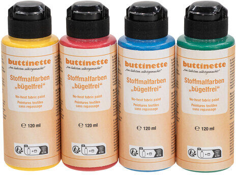 buttinette Stoffmalfarben bügelfrei "Grundfarben", 4x 120 ml