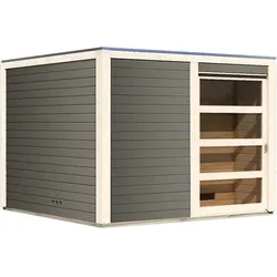 Karibu Gartensauna Saunahaus Cuben inkl. Vorraum, terragrau-Ohne Ofen