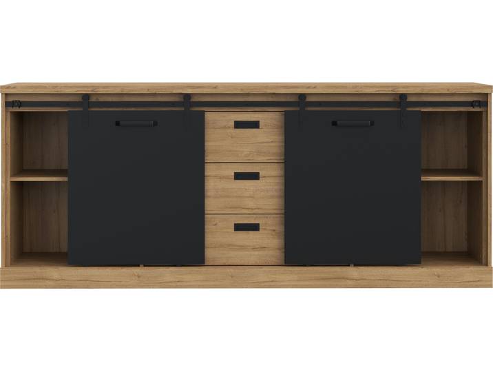 Sideboard FORTE Kaszimiro , schwarz (waterford eiche, schwarz), B:213,4cm H:88,2cm T:52cm, Holzwerkstoff, Sideboards, Sideboard