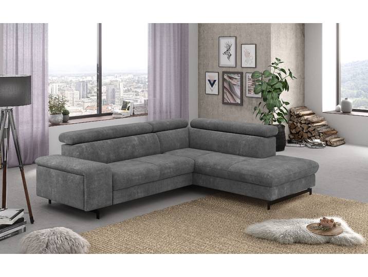 Ecksofa, Struktur Stoff, Grau, 262×215 cm, Mit Schlaffunktion & Bettkasten, Cotta