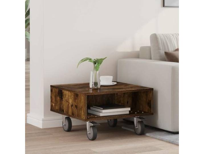 Beistelltisch mit Rädern Geräucherte Eiche 50,5 x 50 x 30 cm Holzwerkstoff Mit Rollen, 2 arretierbar, Holzwerkstoff, geräucherte Eiche, rechteckig, vielseitig, Innenbereich