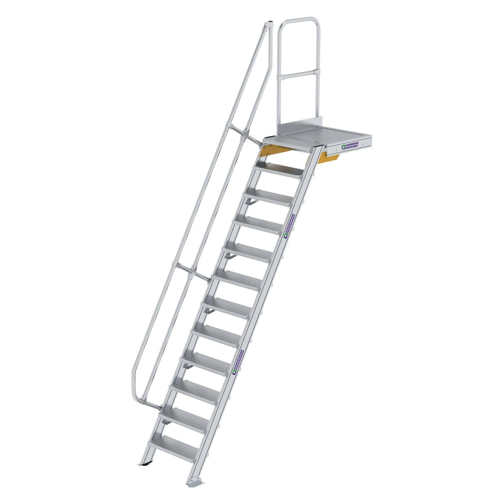 Munk Treppe mit Plattform 60° Stufenbreite 600 mm 12 Stufen Aluminium geriffelt (Gerüst, 60 cm) (600372)