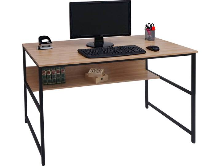 Schreibtisch HWC-K80, Bürotisch Computertisch Arbeitstisch Ablage, Metall MDF 120x60cm natur