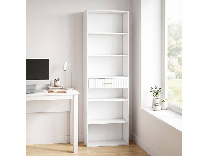 HOMCOM Bibliothèque Moderne 7 Niveaux 60x24x182cm Blanc Tiroir