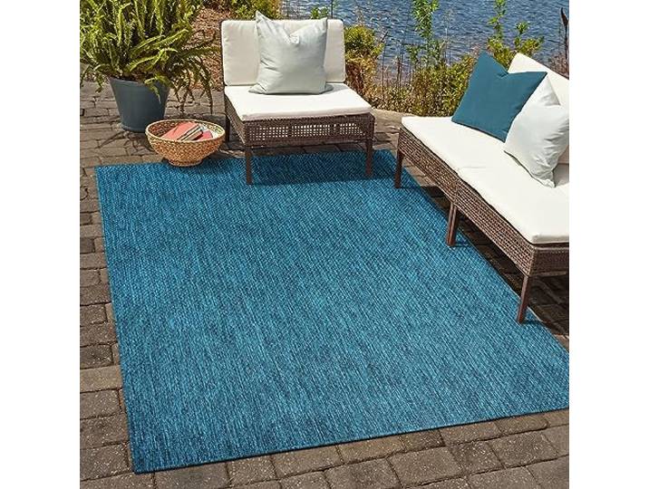 SANAT Melissa Outdoor Teppich Wetterfest - Wasserabweisend für Innen und Außenbereich, Balkon, Terrasse, Garten, Wohnzimmer oder Küche - Blau, 120x170 cm