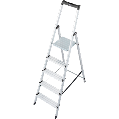 Stehleiter KRAUSE "Solidy", grau (aluminiumfarben), B:47cm H:11cm L:180cm, Aluminium, Leitern, Aluminium, 1x5 Stufen, Arbeitshöhe ca. 305 cm