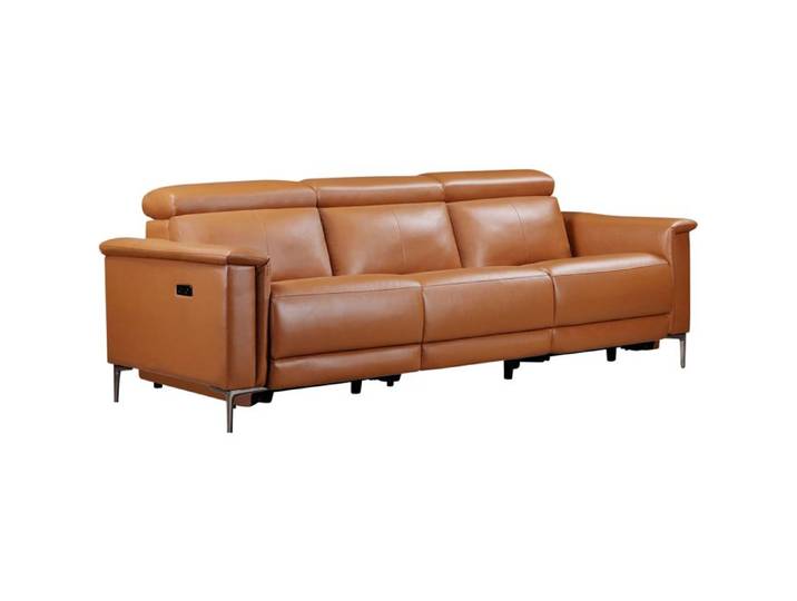 Lund-canapé 3 Places Avec 2 Fauteuils Électriques Cognac Pu