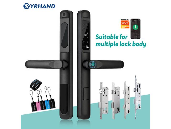 Serrure de porte intelligente étanche Tuya WiFi App, serrure biométrique en aluminium, poignée de porte à empreinte digitale, serrure numérique sans clé pour porte coulissante en verre