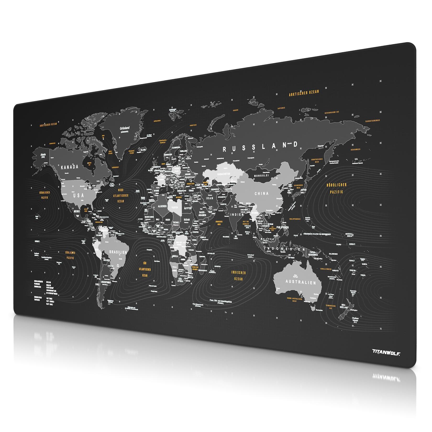 Titanwolf Gaming Mauspad XXXL 1600x800 mm, Speed Mousepad, Weltkarte deutsch, rutschfest, abwaschbar