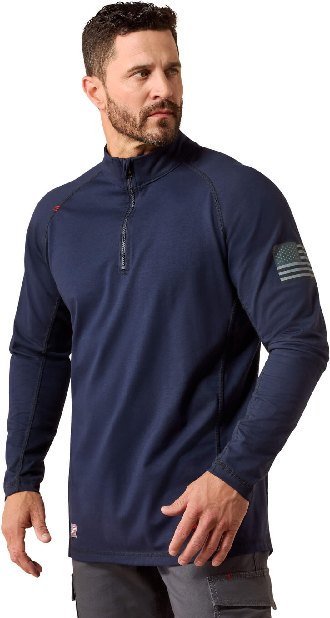 Men's Flame-Resistant Combat Stretch Patriot 1/4 Zip Work Shirt in Navy, Size: MT by Ariat