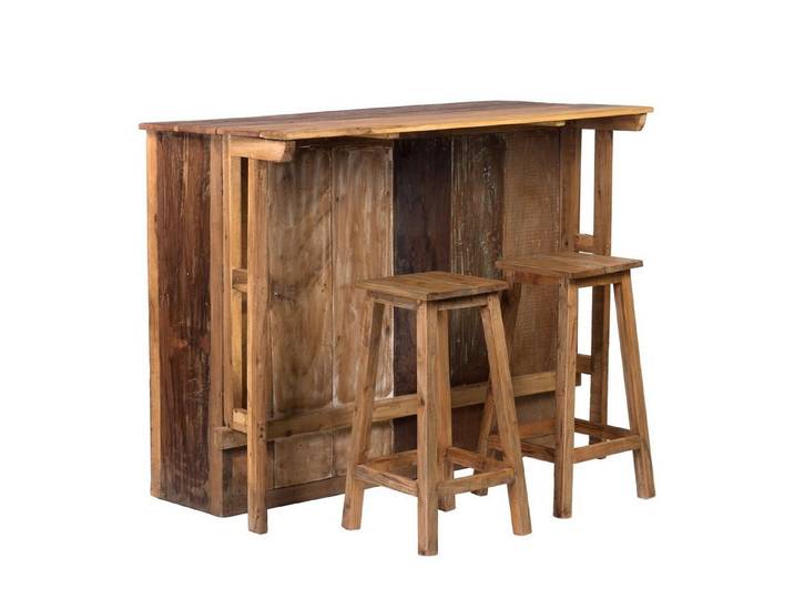 DESIGN DELIGHTS Barschrank BARSCHRANK ARUBA , 140x110 cm (BxH), Holz Minibar mit 2 Hockern