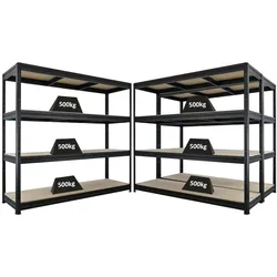 Proregal Mega Deal | 3x Schwerlastregal DINO | HxBxT 180x200x60cm | 4 Spanplatten-Ebenen 16mm | Fachlast 500kg | Schwarz