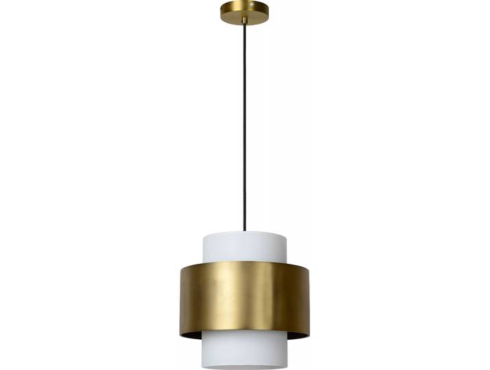 Lampe suspendue blanche avec bord en verre doré FIRMIN 1xE27 40W Lucide