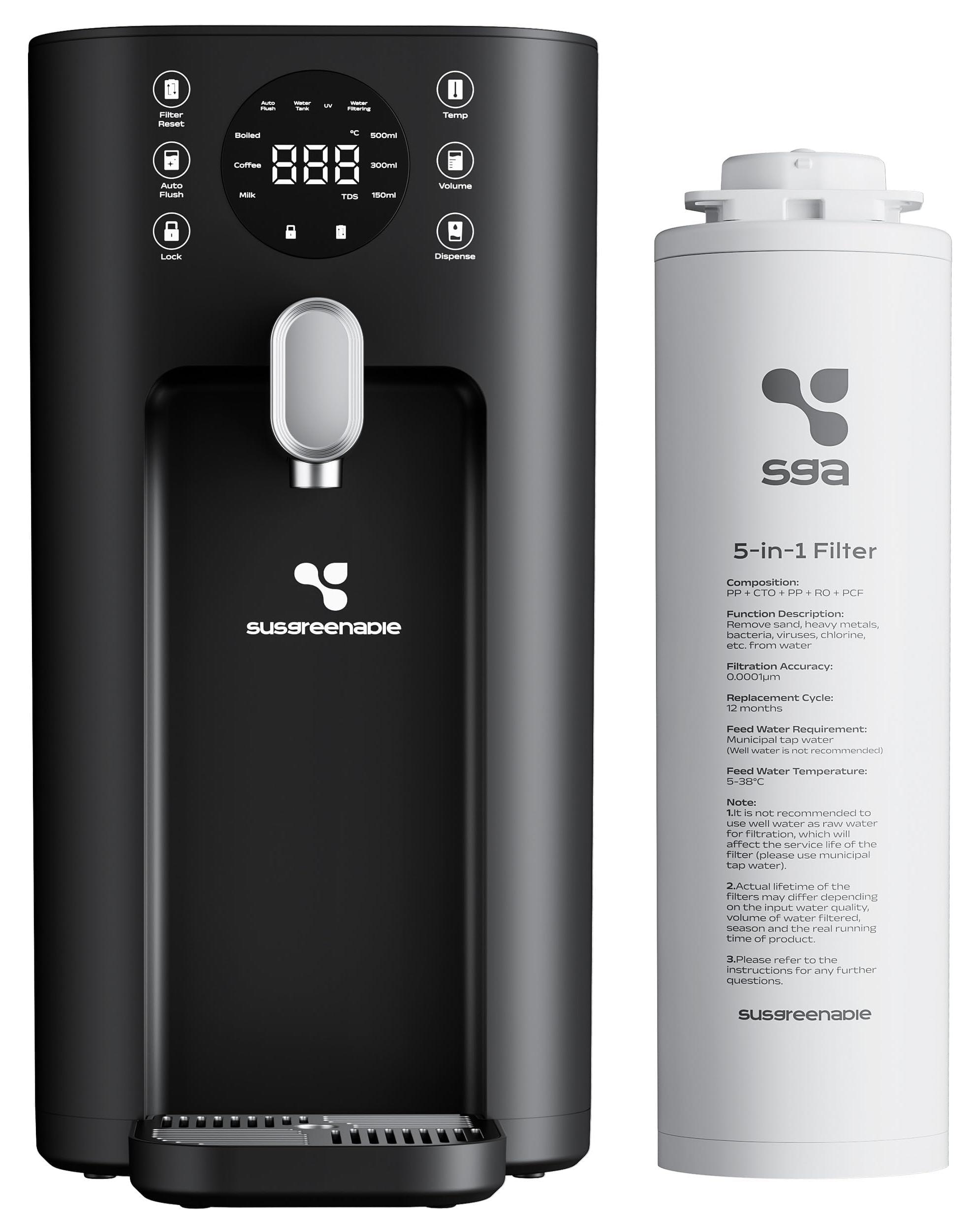 Heißwasserbereiter mit RO-Filtration, 4,3 l, TDS-Display, Schwarz