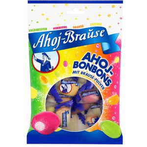 Ahoj-Brause Brausebonbons im Beutel, 28 Stück, 4 Sorten gefüllt mit Brausepulver, einzeln verpackt, 150 g