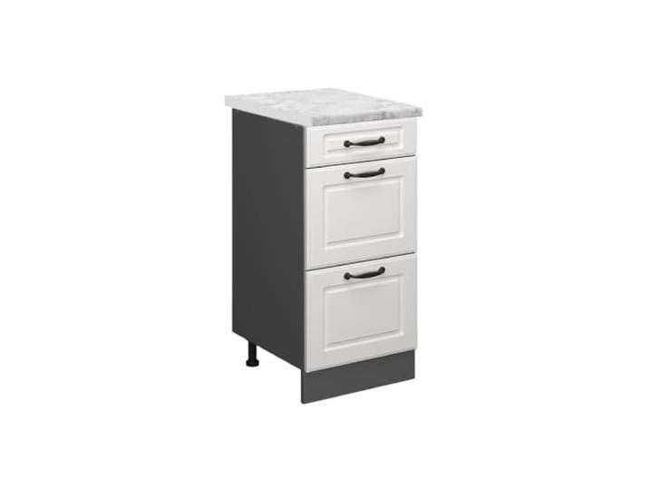 Vicco Küchenunterschrank R-Line , Weiß Landhaus/Anthrazit 40 cm MDF-Front · Arbeitsplatte Marmor · Höhenverst. Füße · Leichter Zugriff · Frei kombinierbar