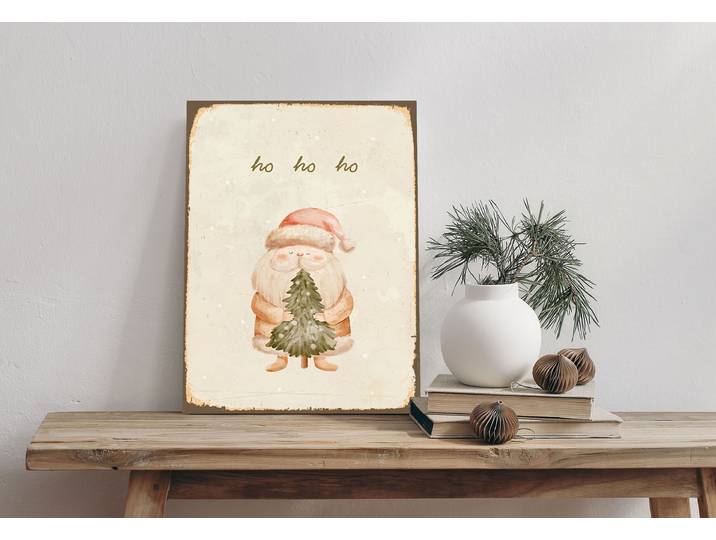 Alu-Dibond-Druck QUEENCE Weihnachtsmann , braun (farbe bild(er): braun), B:20cm H:30cm T:0,2cm, Alu Dibond, Bilder, Alu-Dibond-Druck, ho ho ho, Schild
