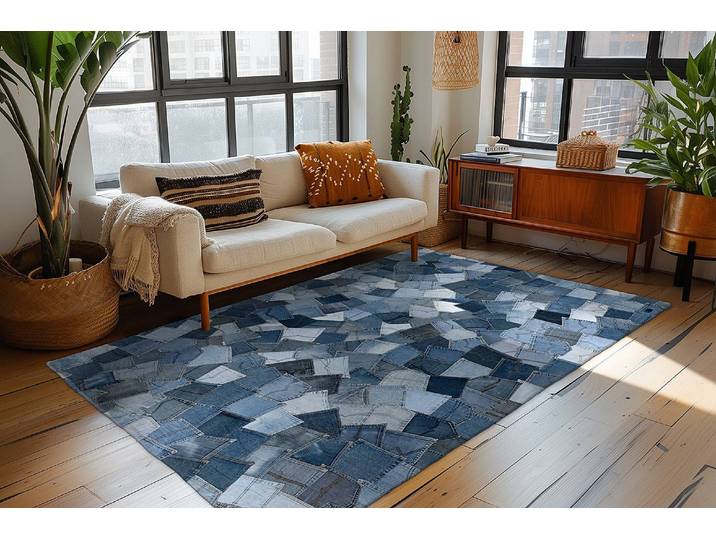 Tapis à poils courts My Denim Pocket Bleu 80 x 150cm Tissé à plat